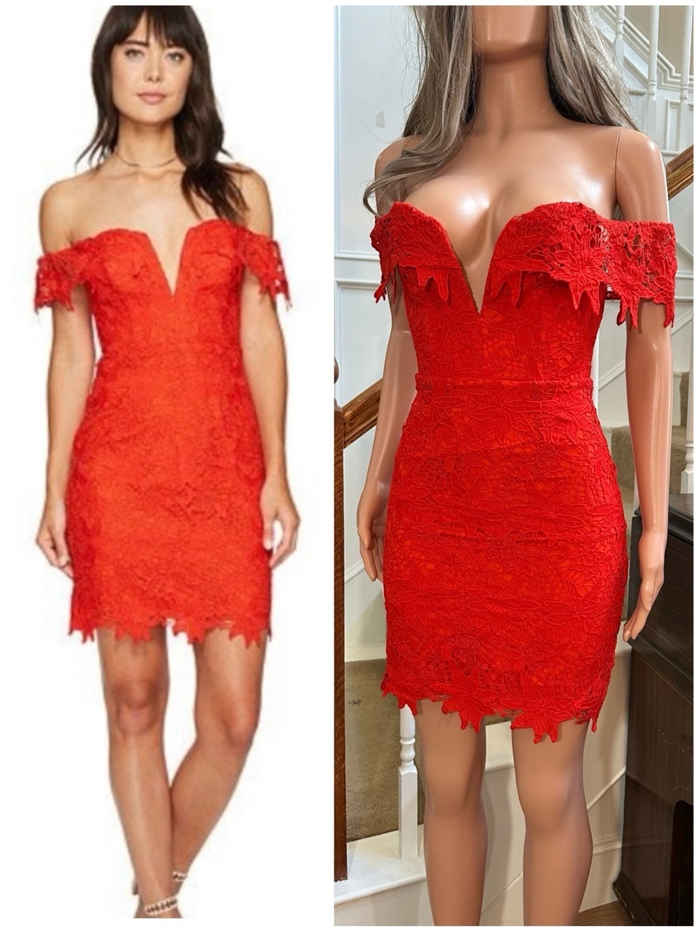 ASTR Red Off-Shoulder Lace Cocktail Dress
